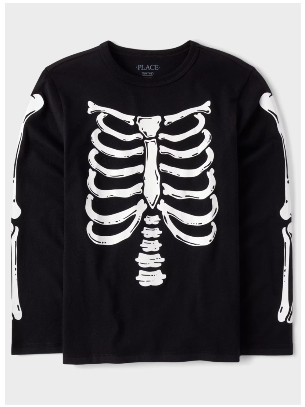 5/6 SMALL Glow-in-the-Dark Skeleton Long Sleeve Tshirt Only